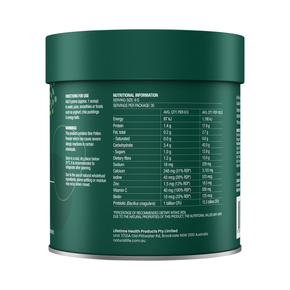 NATURAL LIFE GREENS & REDS WITH BEE POLLEN PINEAPPLE MINT 240G