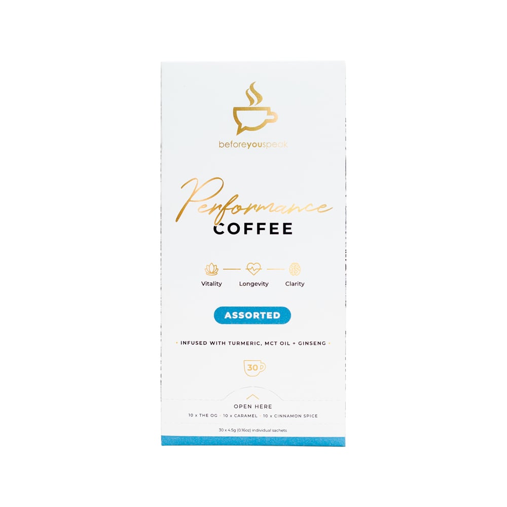 Before You Speak Performance Coffee Assorted 4.5g x 30 Pack (contains: 10 x OG Caramel & Cinnamon Spice)