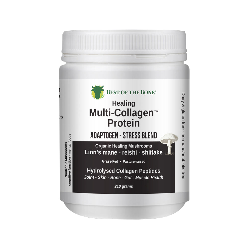 Best of the Bone Healing Multi-Collagen Protein Powder Adaptogen-Stress Blend (Organic Healing Mushrooms: Lions Mane Reishi Shiitake)