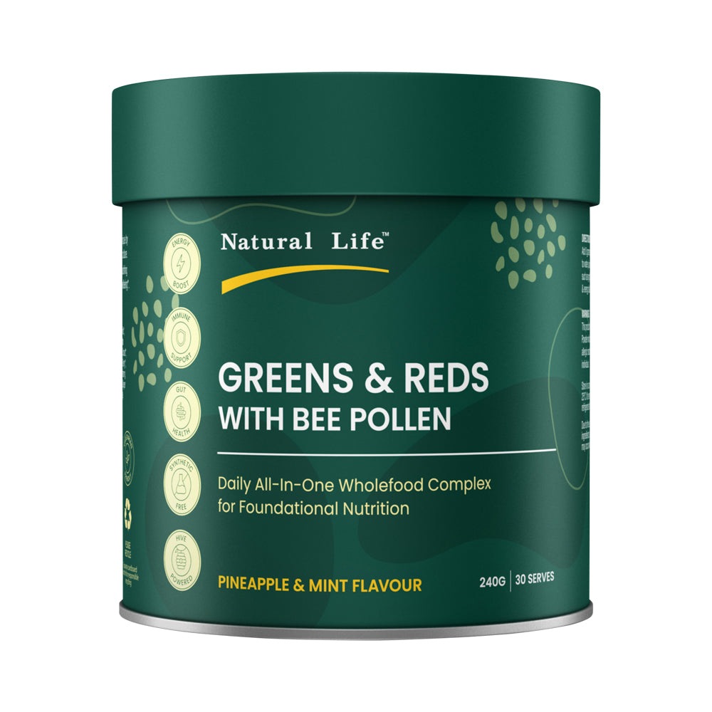 NATURAL LIFE GREENS & REDS WITH BEE POLLEN PINEAPPLE MINT 240G