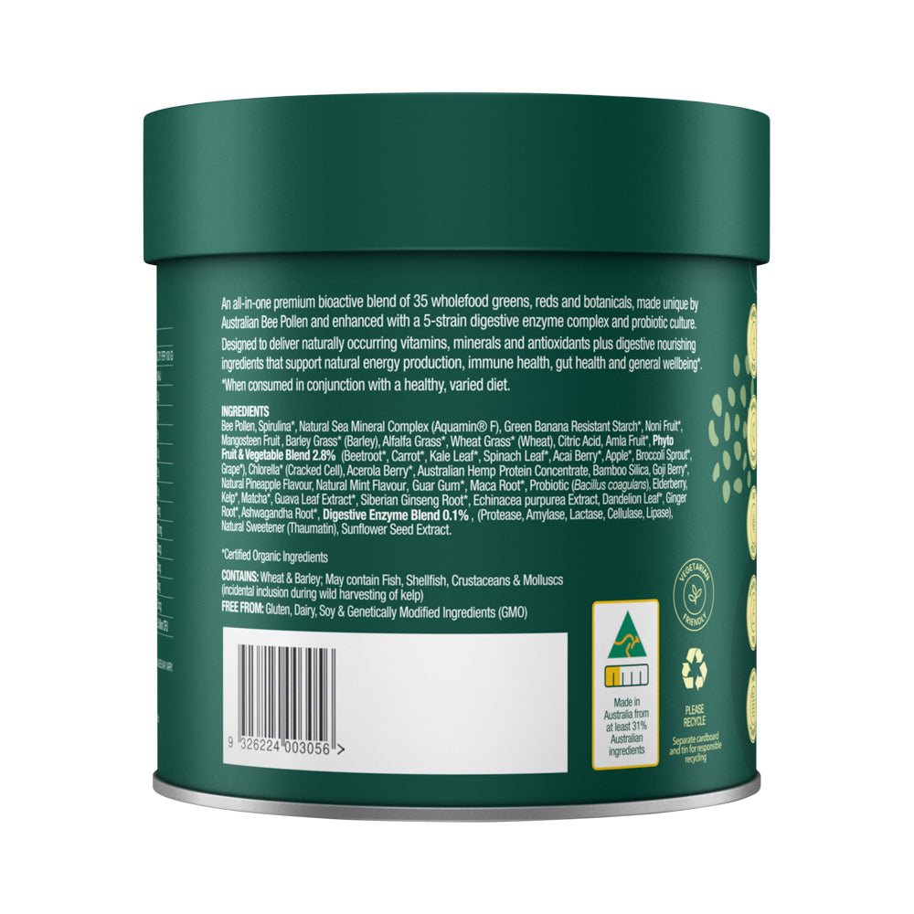 NATURAL LIFE GREENS & REDS WITH BEE POLLEN PINEAPPLE MINT 240G