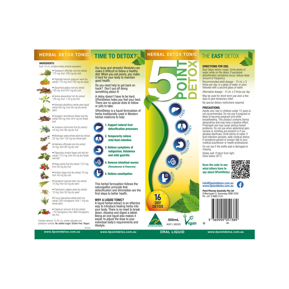 5 Point Detox 20 Herbal Detox Tonic 500ml