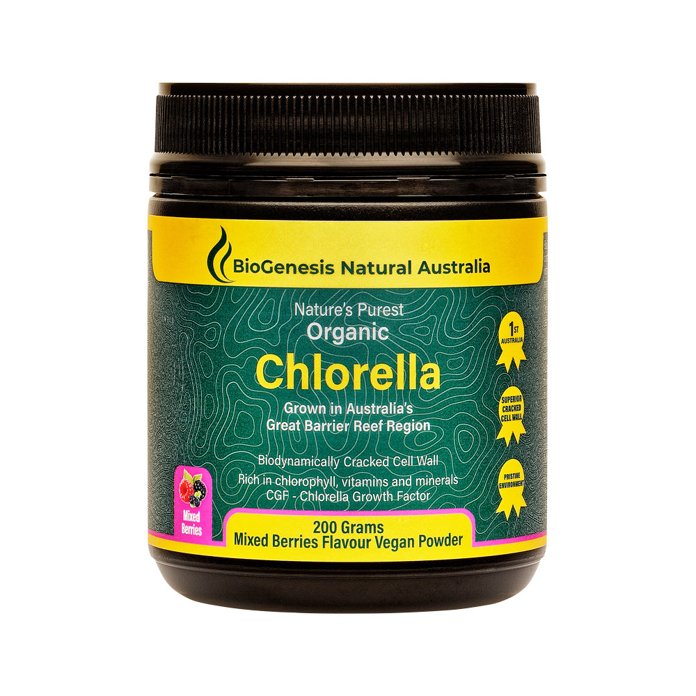 BioGenesis Natural Australia (Travel Friendly) Nature's Purest Organic Chlorella Mixed Berries Powder 200g
