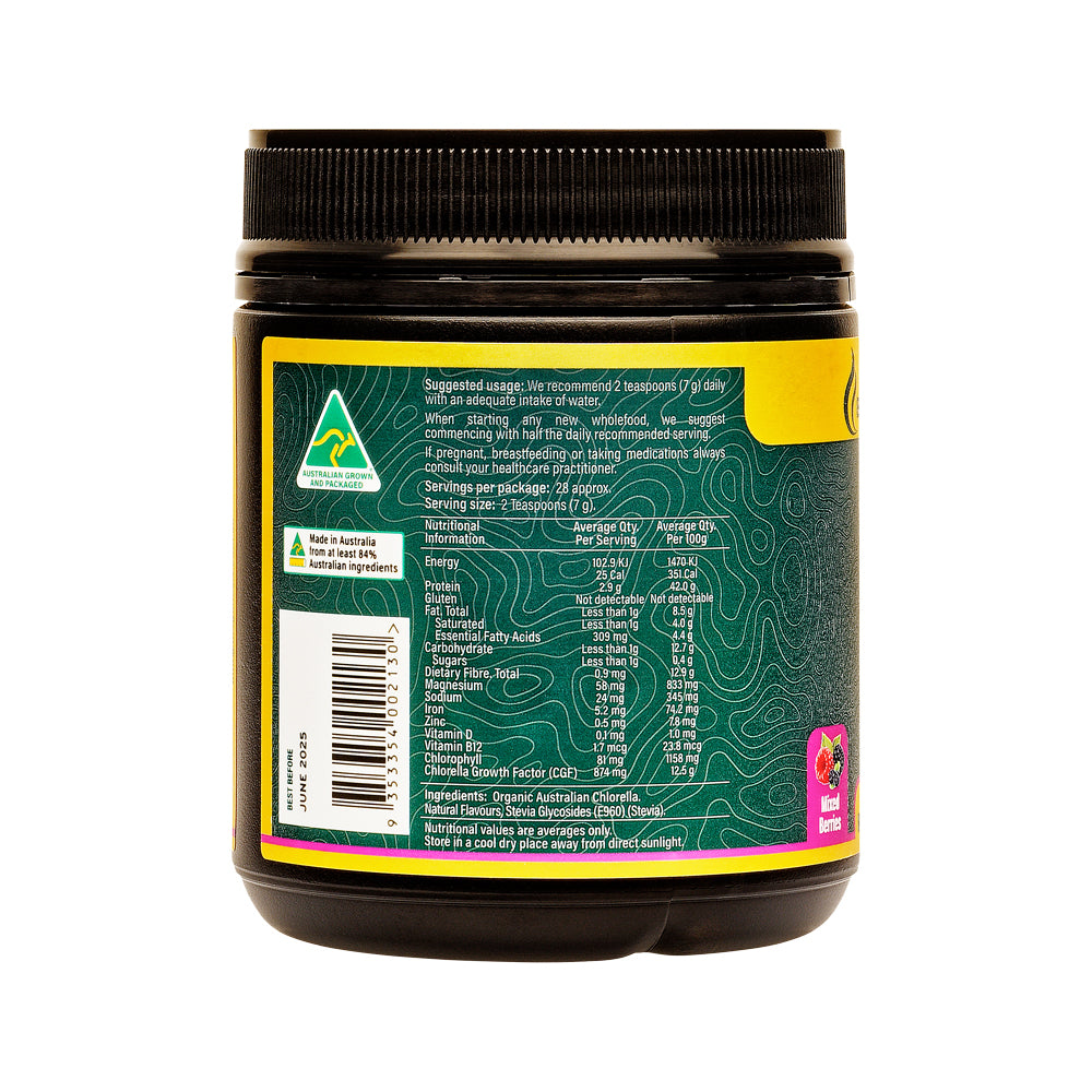 BioGenesis Natural Australia (Travel Friendly) Nature's Purest Organic Chlorella Mixed Berries Powder 200g