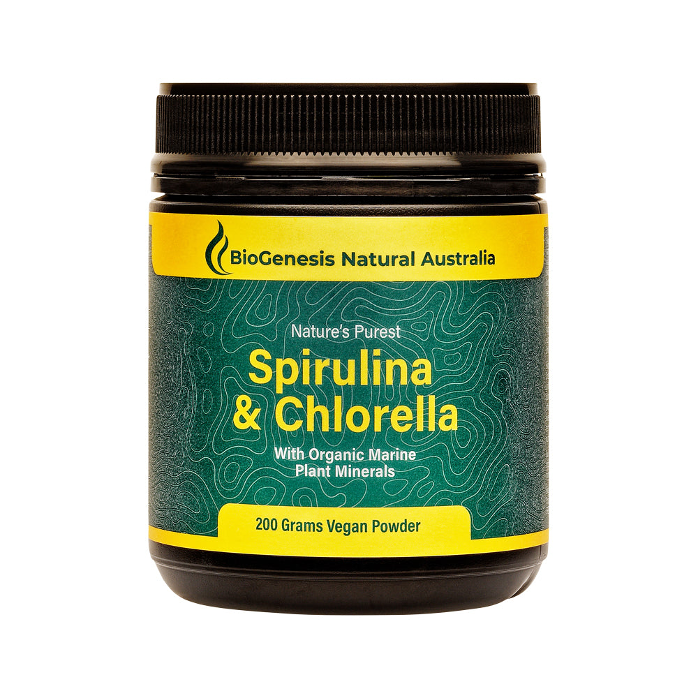 BioGenesis Natural Australia (Travel Friendly) Nature's Purest Spirulina & Chlorella with Organic Marine Plant Minerals Powder 200g