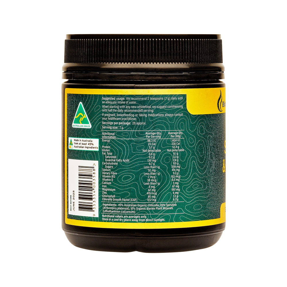 BioGenesis Natural Australia (Travel Friendly) Nature's Purest Spirulina & Chlorella with Organic Marine Plant Minerals Powder 200g