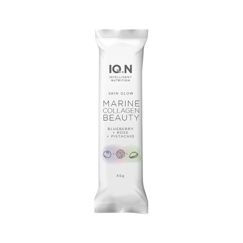 IQ.N Intelligent Nutrition Marine Collagen Beauty Bar (Skin Glow) Blueberry + Rose + Pistachio 45g x 10 Display
