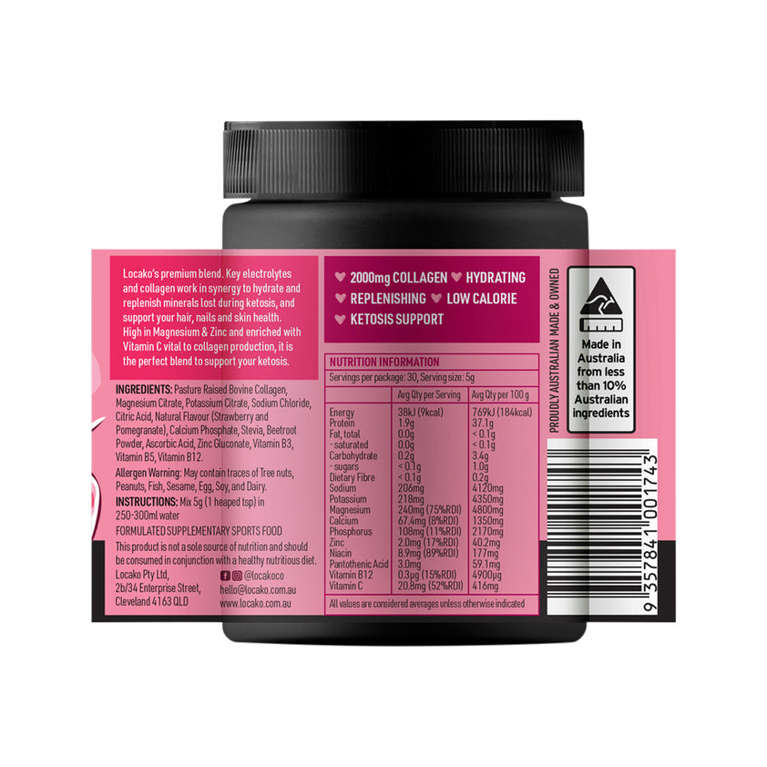 Locako Electrolytes + Collagen Strawberry & Pomegranate 150g The
