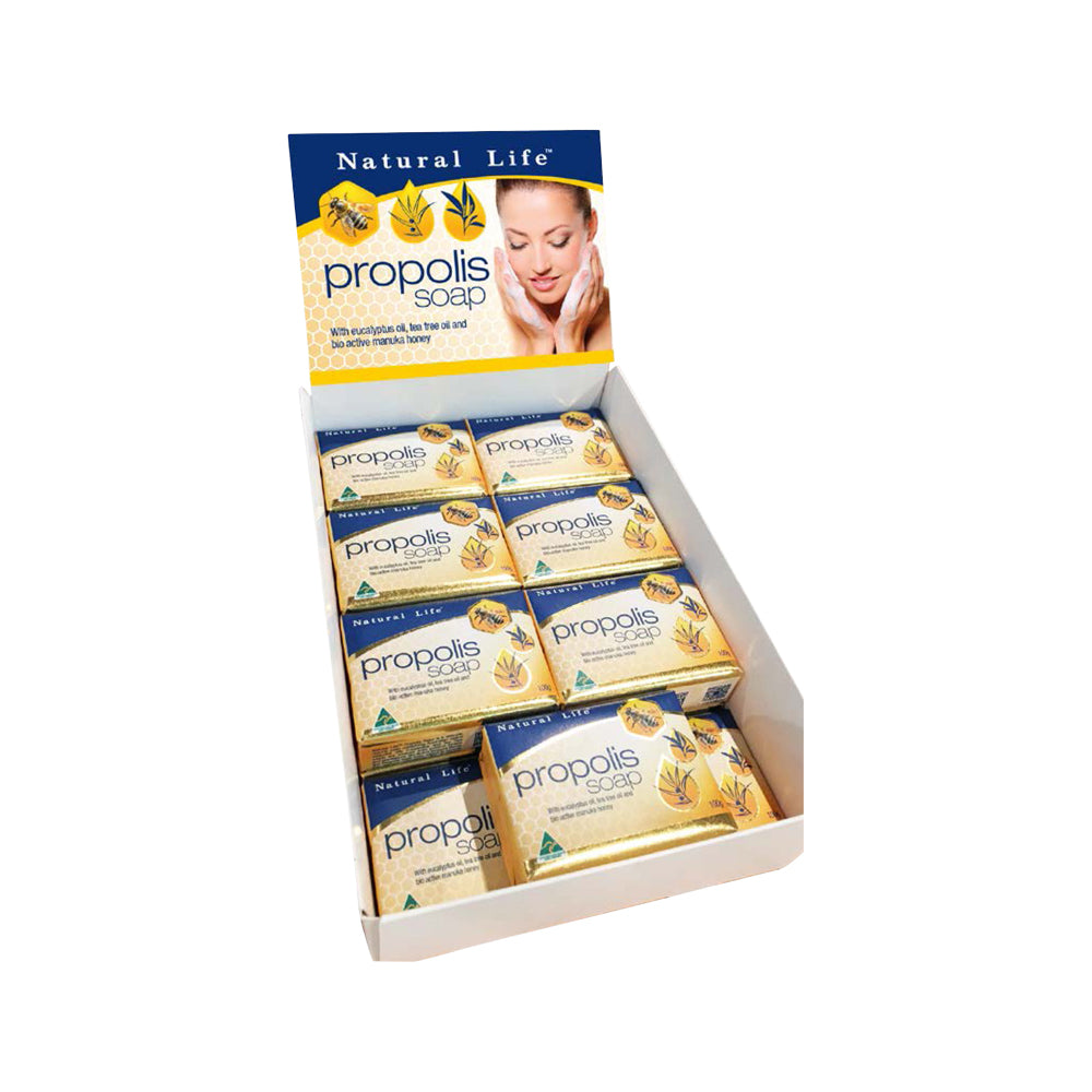 Natural Life Propolis Soap with Eucalyptus, Tea Tree Oil & Bio Active Manuka Honey 100g x 24 Display