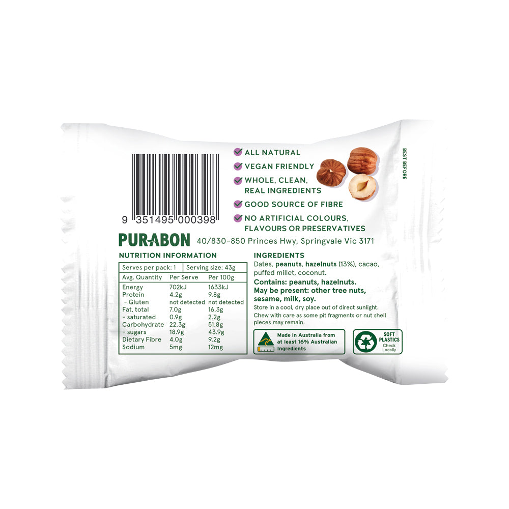 Purabon Wholefood Balls Hazelnut Cacao 43g x 12 Display