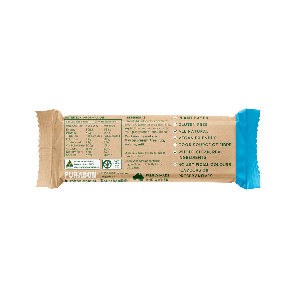 Purabon Wholefood Bar Peanut Butter Choc Chip 60g x 15 Display